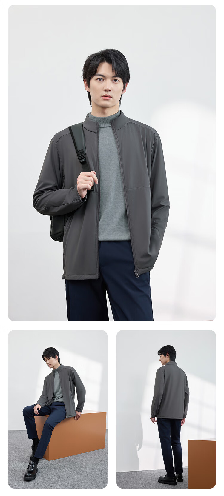 JD Original Pressure-Resistant Administrative Jacket, Men's Spring And Autumn Windbreaker Jacket, Stand-Up Collar Casual Menswear, Navy Blue XXL 12