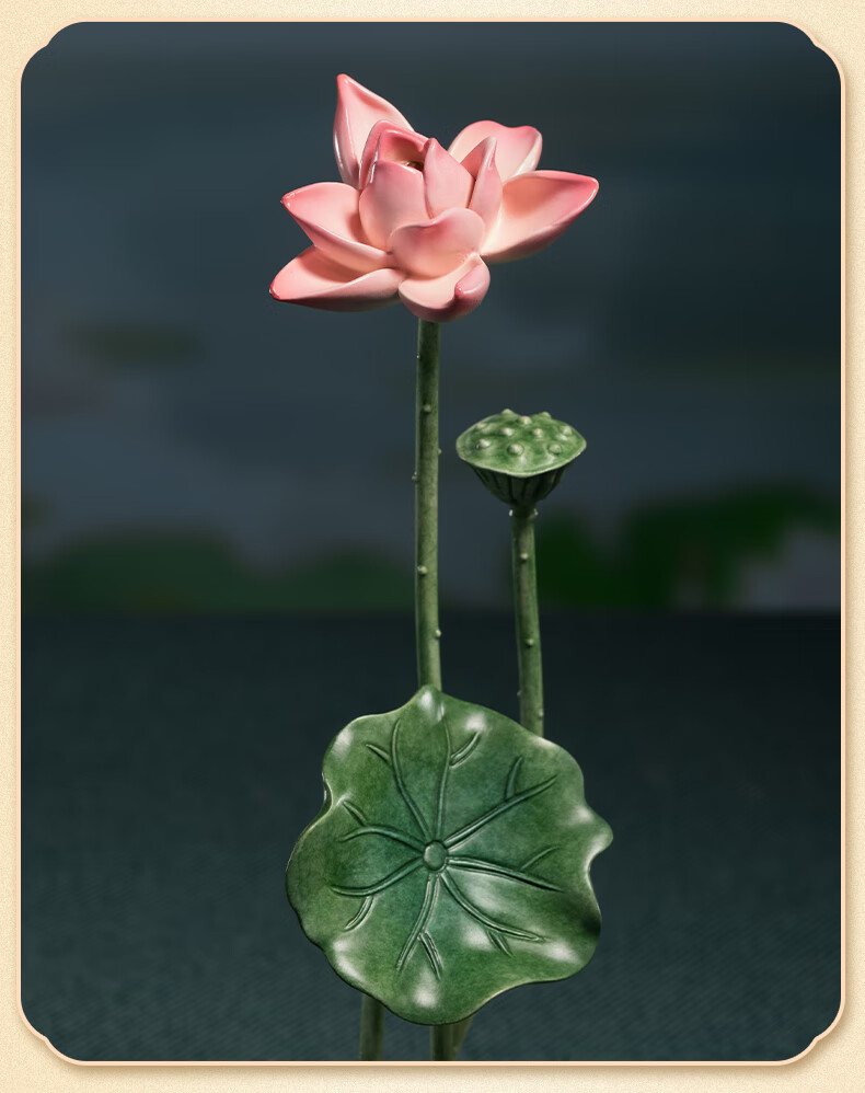 Master Tong "Spring Orchid Summer Lotus Autumn Osmanthus Winter Plum" Living Room Desktop Copper Ornament Craftwork Summer Lotus 7