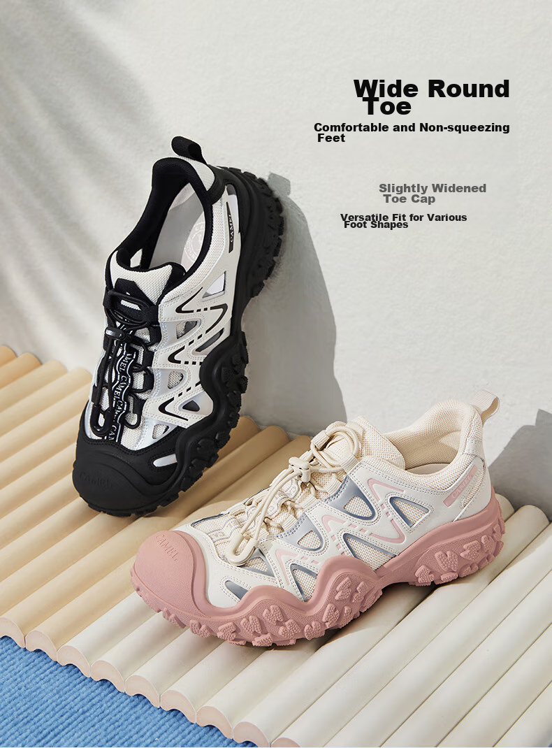 CAMEL Ugly-Cute Hiking Shoes for Women, Fashionable Color-Block Outdoor Casual Shoes L24S076620 Beige/silver/black 40 36