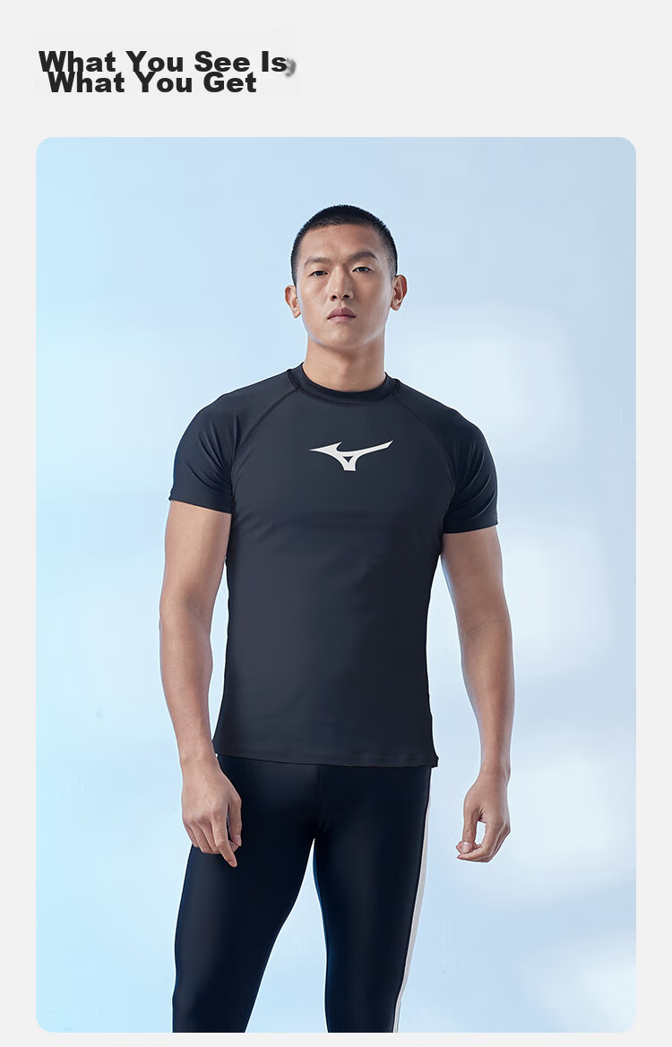 MIZUNO Men's Short-Sleeve Swim Shirt, Sun Protection, Breathable, Quick-Drying, Sports Fitness Top, Chlorine-Resistant, Hot Spring Equipment, A3110 Black 2XL 11