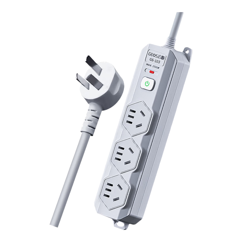 JS JISHUN 16A Air Conditioner Socket, 10A to 16A + 10A Conversion Plug, 4000W High-Power Water Heater Power Strip, Surge Protector, Gray, 1.8 Meters