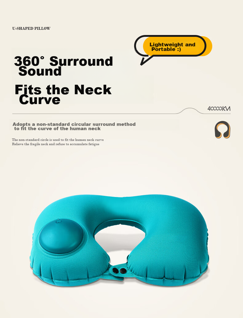 40,000 KM Inflatable U-Shaped Travel Neck Pillow Portable Airplane Cervical Support Pillow U-Shape Neck Pillow for Train and Long-Distance Car Sleep Aid 5