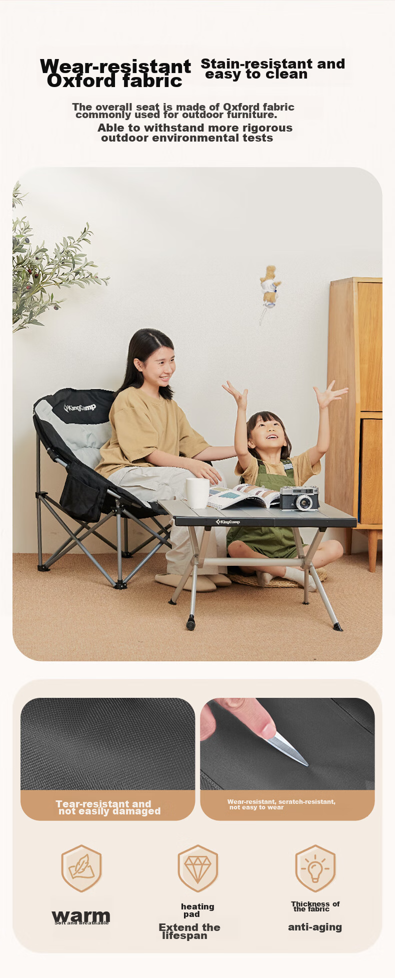 KingCamp Folding Chair, Outdoor Chair, Balcony Leisure Chair, Portable Fishing Beach Chair, Sofa Chair, Extra Large And Thick KC3989 6