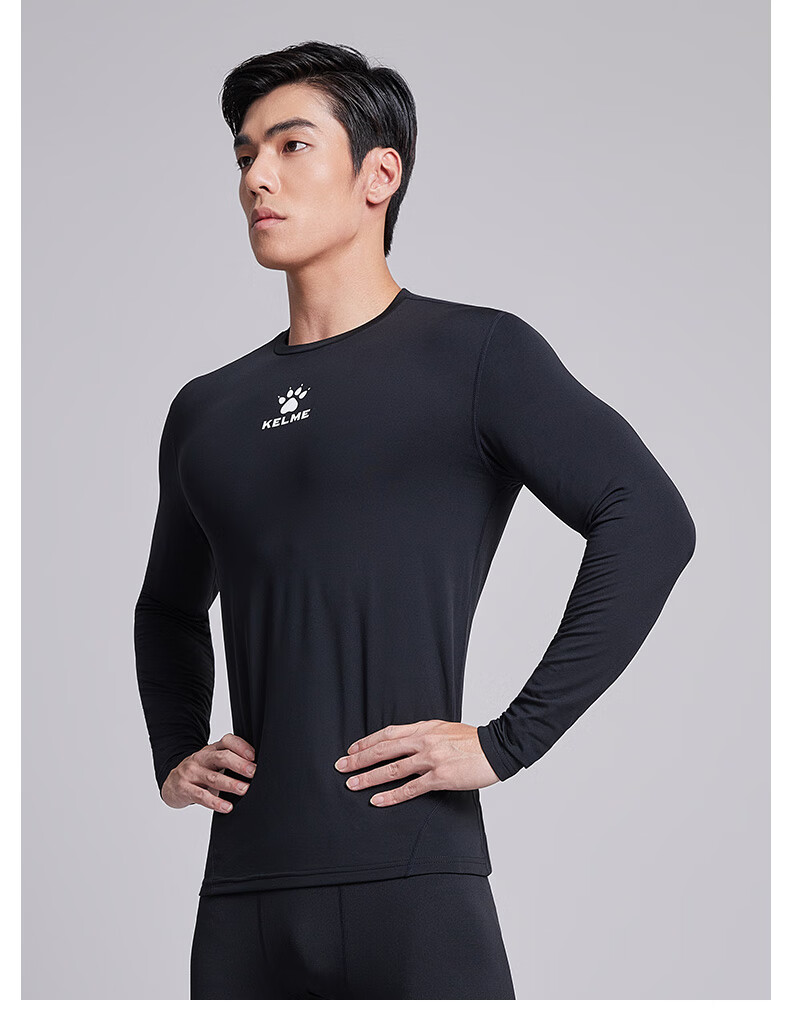 KELME Men's Outdoor Thermal Fleece Lined Compression Shirt Running Training Fitness Top Black 3XL 2