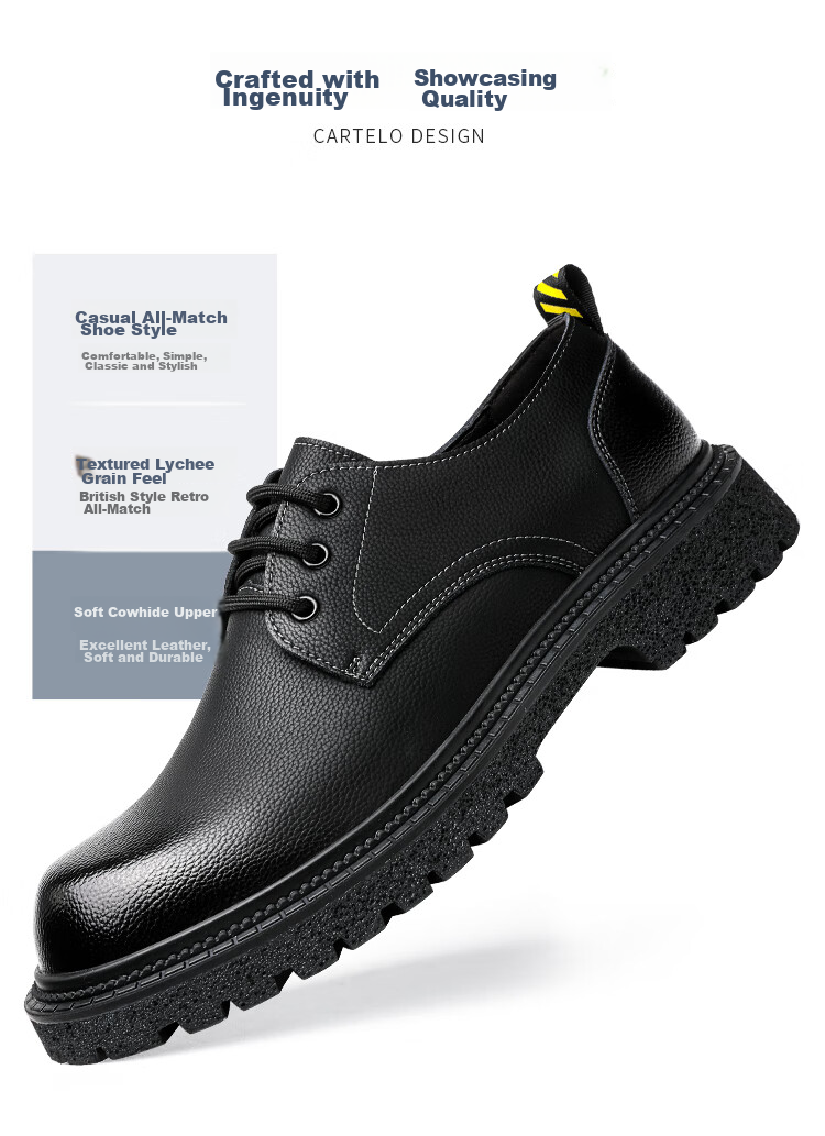 CARTELO , CARTELO British-Style Brogue Shoes, Men's Business Casual Leather Shoes, Thick-Soled Height-Increasing Shoes, 9789 Black, Size 41 8