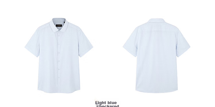 YOUNGOR Men's Shirt, Summer Business Casual Plaid Short-Sleeve Shirt for Young Men, Light Blue Plaid, Size 38 12
