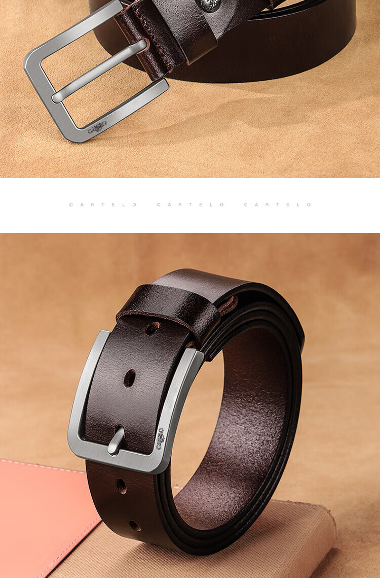 CARTELO Men's Leather Belt, Fashionable Vintage Top-Grain Cowhide Pin Buckle Waistband, Business Trouser Belt, Gift for Boyfriend 10