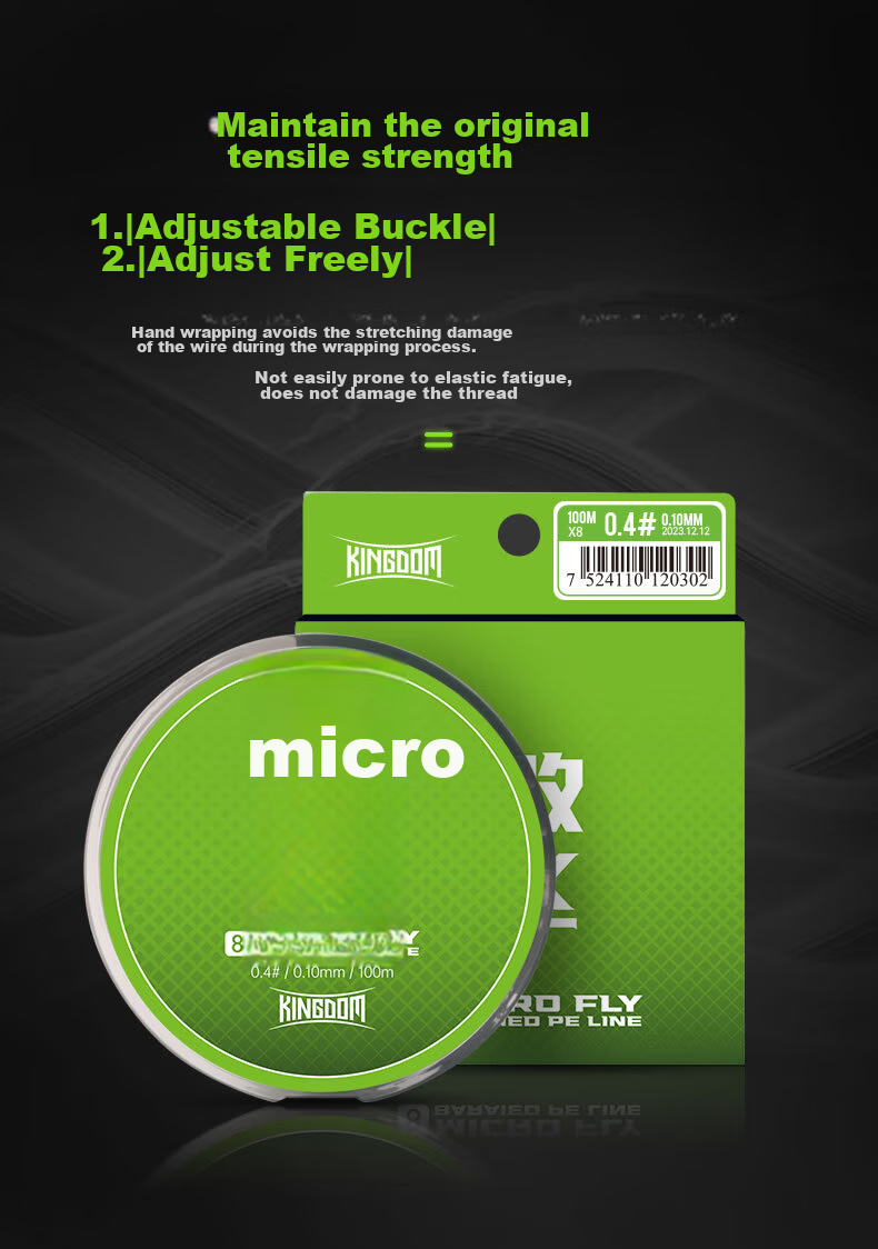 Guowangluya PE Fishing Line, 8-Strand Micro Line, Ultra-Thin Long-Casting Fishing Line, Size 0.6, 100 Meters, Green, 8 Strands 10