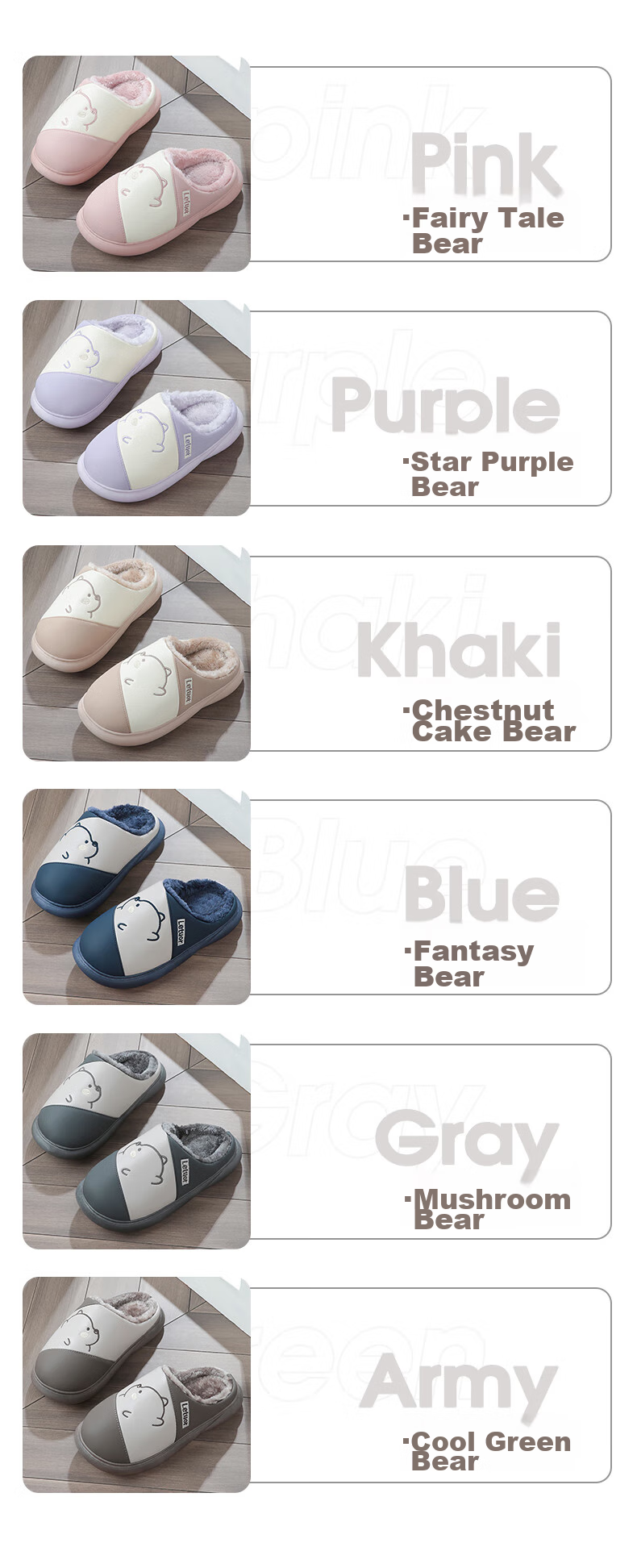 LETUO Side-Face Bear Cotton Slippers for Men, Autumn And Winter Waterproof Warm Thick-Soled Cotton Shoes, Couple's Home Slippers, Navy Blue Size 42-43 2