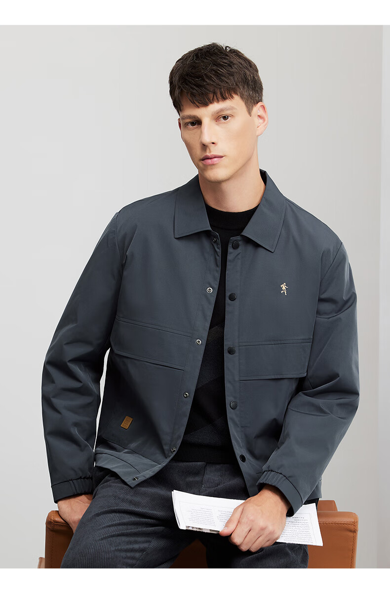 DANCING WOLVES Quilted Warmth Autumn Winter Workwear Style Turn-down Collar Business Windproof Jacket for Men 102 Dark Blue Size 175 2