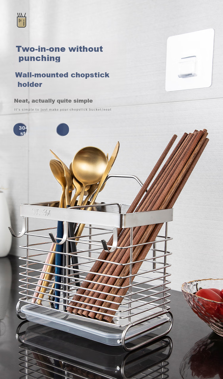 MAXCOOK Wall-Mounted Chopstick Holder, 304 Stainless Steel Chopstick Storage Rack, Spoon And Tableware Organizer with Draining Function MCWA828 1