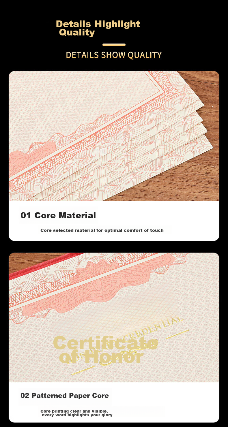 Ouliwen Honorary Certificate Gold-Stamped Award Certificate with Glossy Cover, High-End Employee Award, 8K Size, with 10 Inner Pages, Pack of 10 8