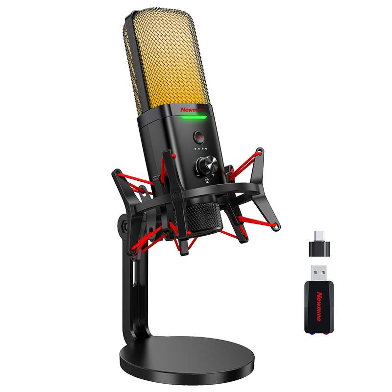 Newmine ZM10 Wireless Computer Microphone with Built-In Sound Card, 200X Gaming Noise-Cancelling Microphone, Desktop USB Karaoke Microphone