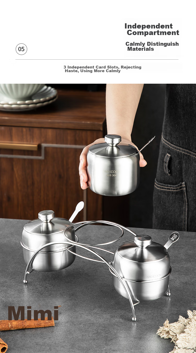 MAXCOOK 304 Stainless Steel Glass Seasoning Container Salt Shaker Powder Dispenser Sugar Powder Barbecue Spice Bottle MCTC1372 8