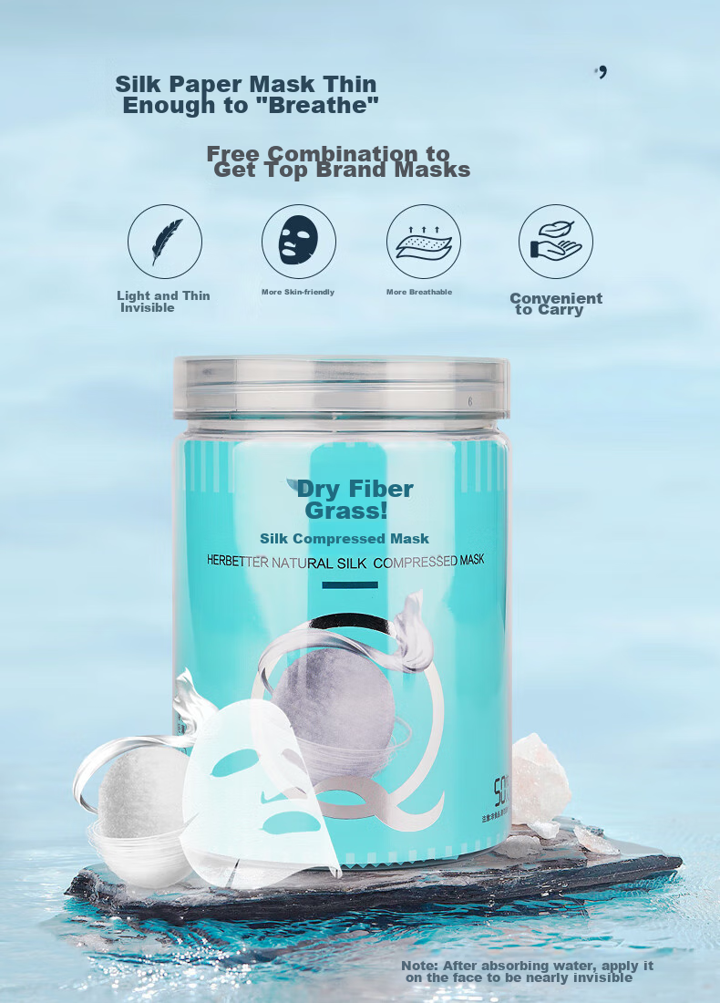 Qianxiancao Compressed Face Mask Paper, Wet Compress Cotton Pad for Facial Use, Disposable Paper Mask for Water Therapy, Hydrating And Moisturizing, Ultra-Thin, 50 Pieces * 2 Jars 1