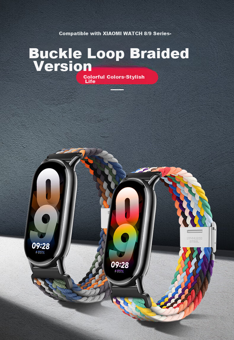 CHENSONG Compatible Nylon Woven Strap for Xiaomi Band 11/8/9/10/NFC, Universal Wristband, Sports Strap for Men And Women, Autumn And Winter Warm Breathable Loop Wristband, Black 1