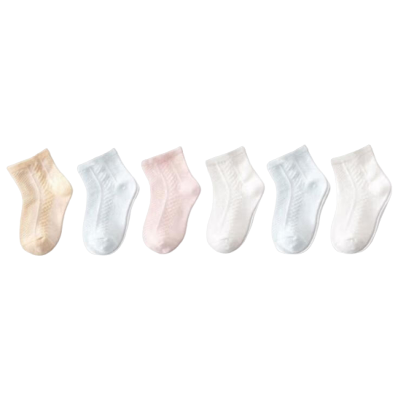 9I9 Baby Socks, Newborn Infant Socks, Mesh Breathable Loose-Top Socks, Combed Cotton Socks, 6 Pairs, 0-1 Year Old, Solid Color