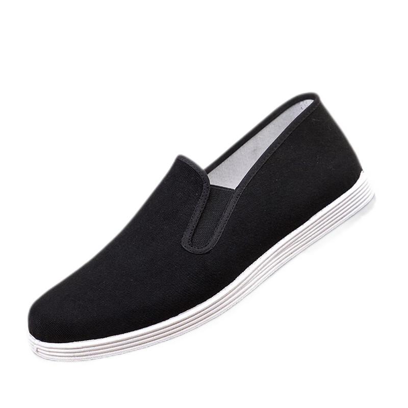 IQGD Traditional Cloth Shoes for Men, Old Beijing Style, Casual Low-Top, Thousand-Layer Sole, Slip-On Elderly Shoes 052, Black, Size 45