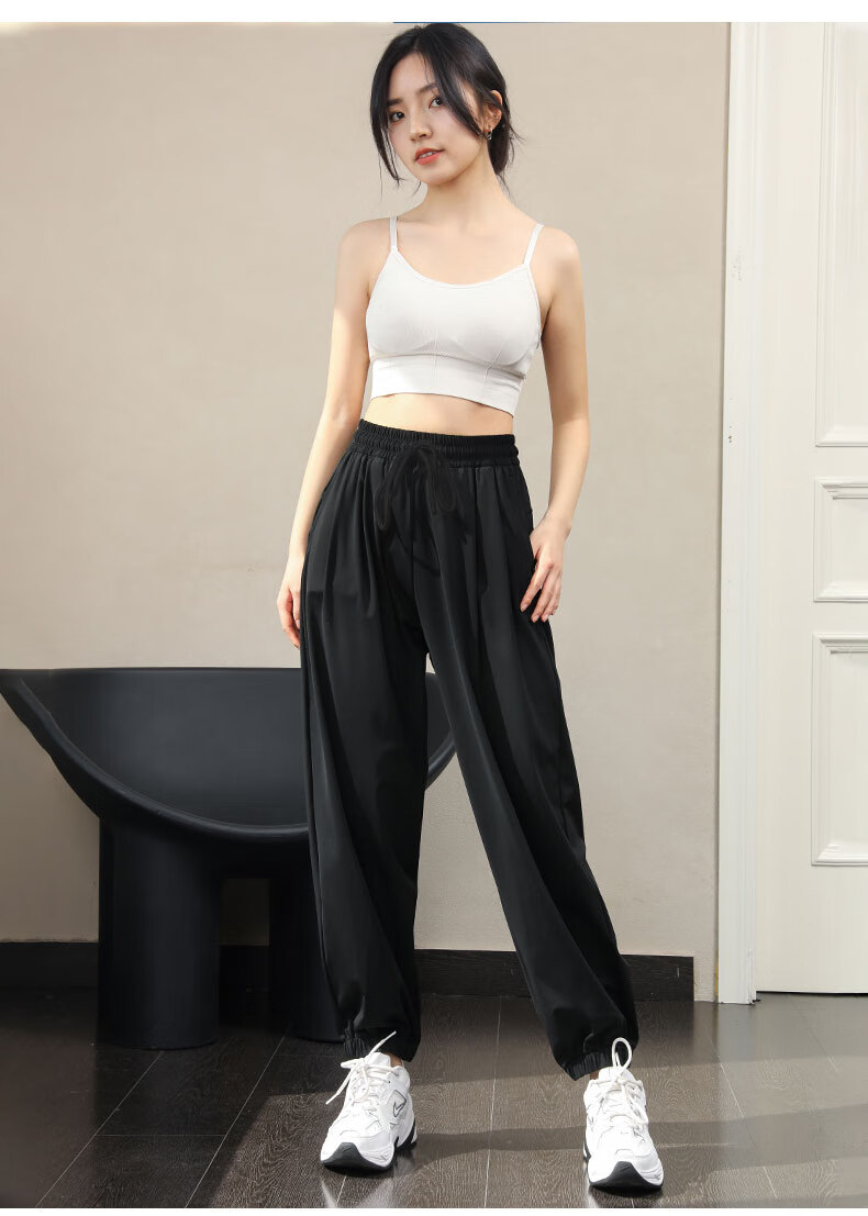 LangSha Sun Protection Ice Silk Pants for Women, Summer Cool-Feeling Ankle-Tied Casual Trousers, Loose-Fitting Slimming Lightweight Breathable Quick-Dry Sports Pants 12