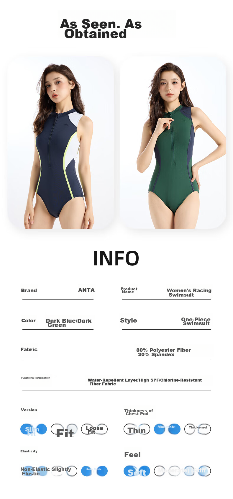 ANTA Women's Swimsuit, 2026 New High-End One-Piece Triangle Professional Racing Swimwear, Slimming Ladies' Swimwear, Navy Blue, Size L 9