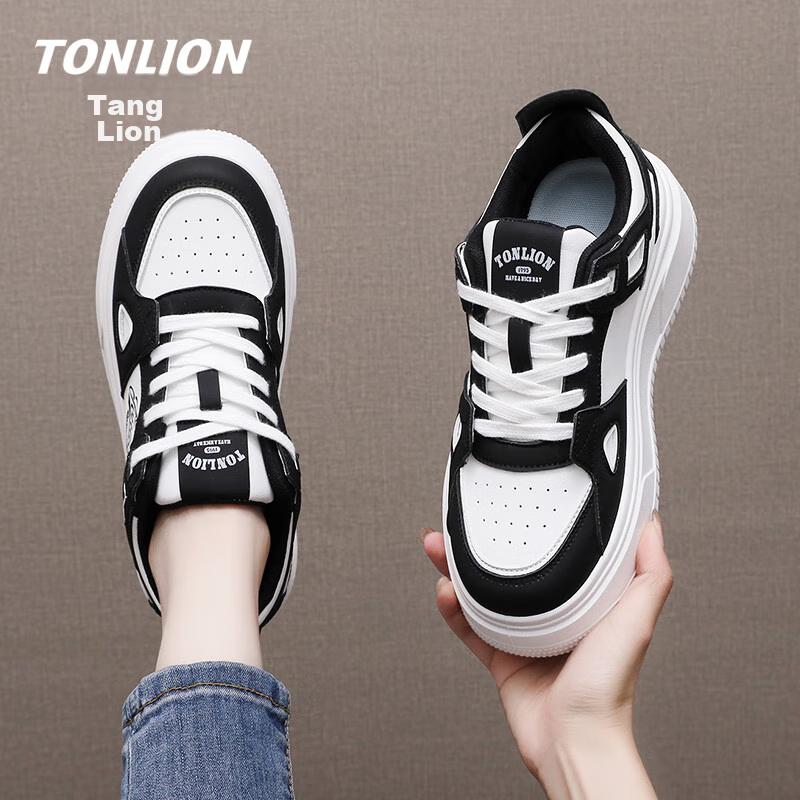 TonLion Women's Shoes, Autumn Season Footwear, Thick-Soled Sneakers for Women, Casual Dad Shoes, Women's Sports White Sneakers, White And Black, Size 37