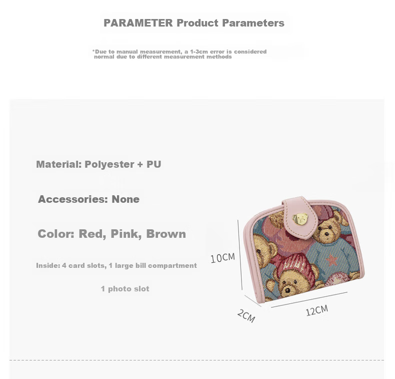 Xiaoxiongyilian Women's Wallet, New Cute Fabric Design, Multifunctional Card Holder, Mini Compact Exquisite Short Coin Purse, Christmas Gift 10