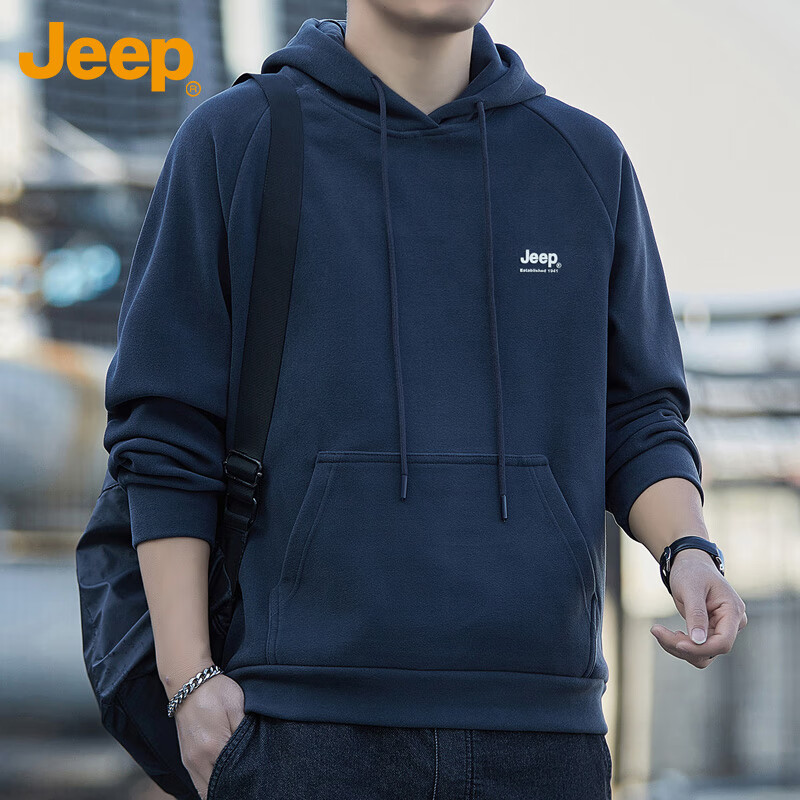 JEEP Men's Hoodie, Spring And Autumn Season, Loose-Fitting Long Sleeve T-Shirt, Trendy Heavyweight Clothing for Men, Gray, 3XL