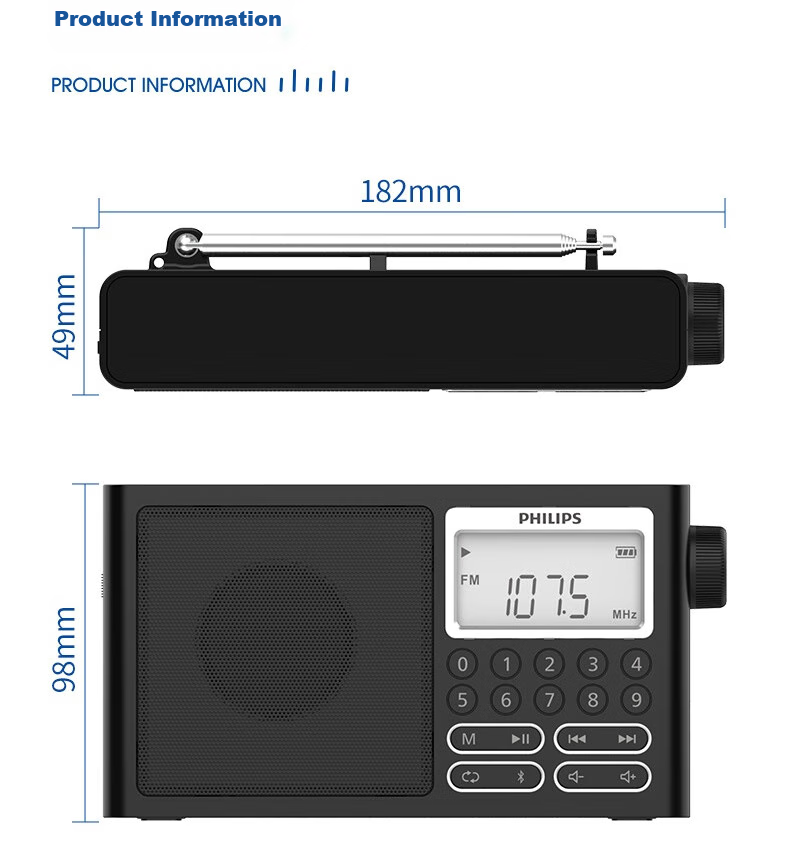 PHILIPS TAR3878 All-Band Radio Shortwave Radio Bluetooth Radio Portable Digital Card-Slot Radio for Elderly Home Outdoor Use with Rechargeable Semiconductor Speaker 25