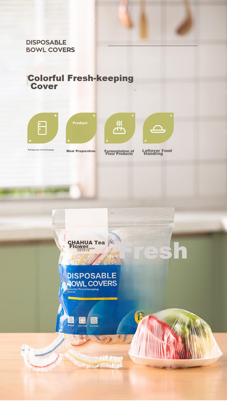 CHAHUA Food Storage Covers for Home Refrigerator, Elastic Mouth Covers for Bowls And Plates, Food-Grade Plastic Wrap Covers, 150 Pieces, Shower Cap Style 1