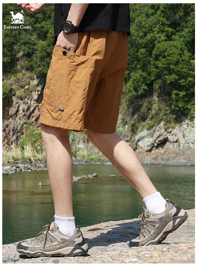 EASTERN CAMEL Men's Shorts, Summer Lightweight Breathable Cool-Feeling Outdoor Sports Quick-Dry Beach Shorts, Five-Point Pants for Men, Khaki, 4XL 16