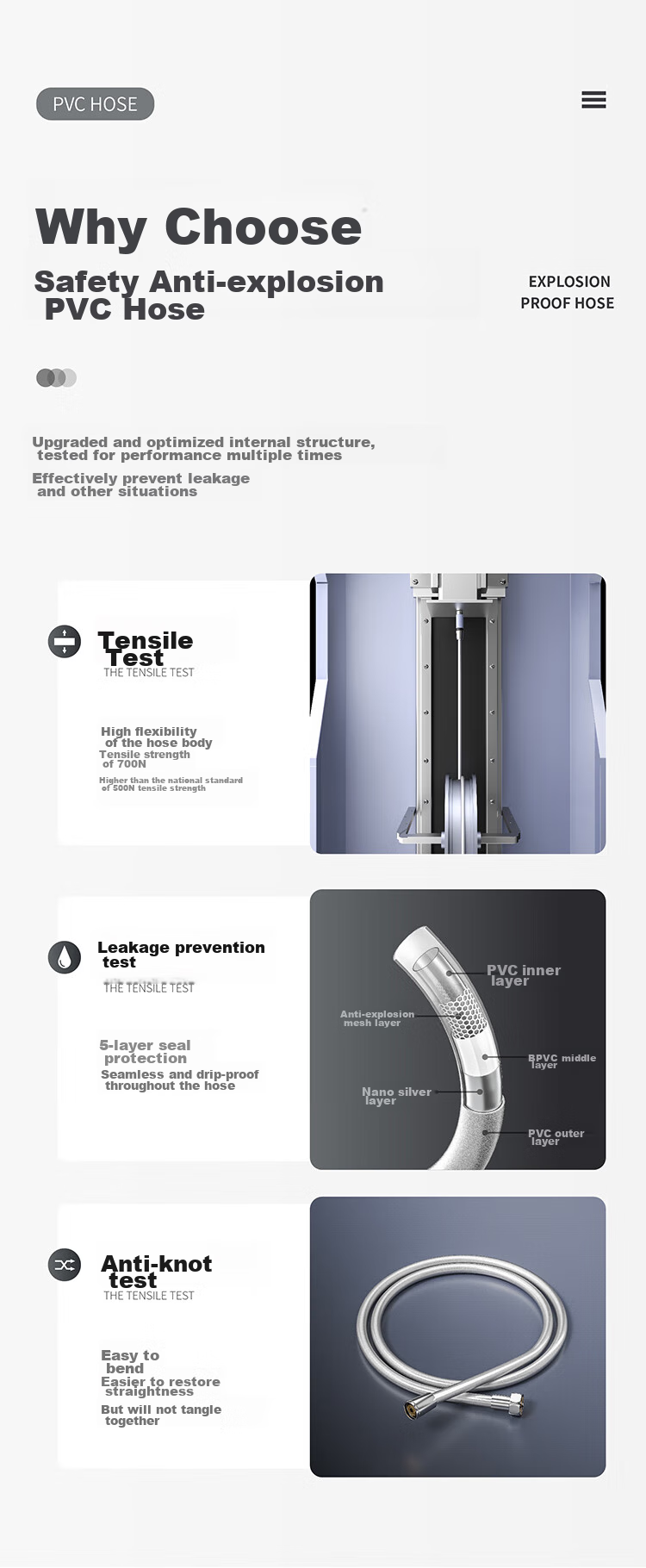 MEJUE Shower Head Hose, Cold And Hot Water Inlet Hose, Anti-Tangling Silver Shower Head Pipe Z-05306 4