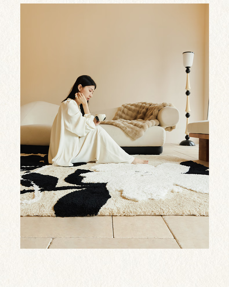 Keecy Cream Style Living Room Carpet Soft French Light Luxury High-End Bedroom Bedside Creative Long Pile Rug 10