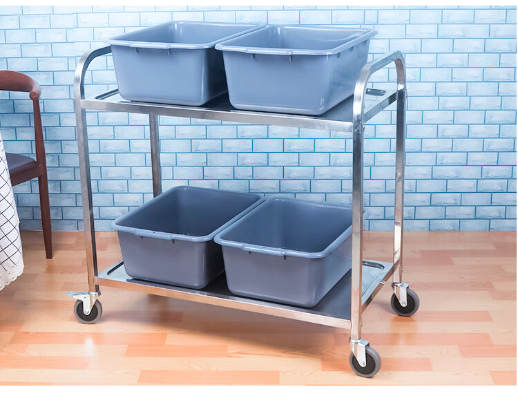 Quanshi Stainless Steel Three-Tier Food Serving Cart Dining Trolley Beverage Service Cart Push Bowl Collection Cart Cleaning Cart Commercial Kitchen Canteen Food Distribution Cart Large Size 2