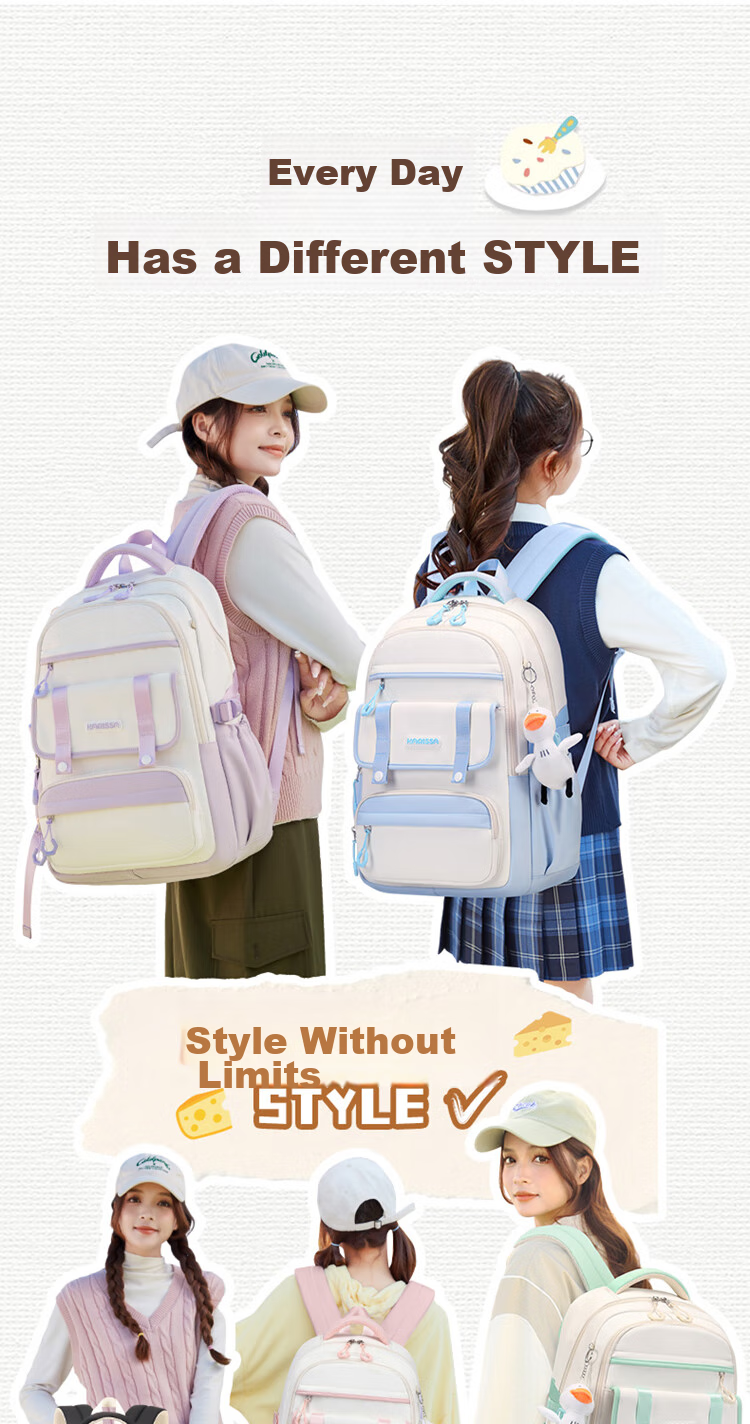 COOLBABY Middle School Student Backpack with Large Capacity And Multiple Compartments, Girls' High School Student Shoulder Bag, Karisha Series 2