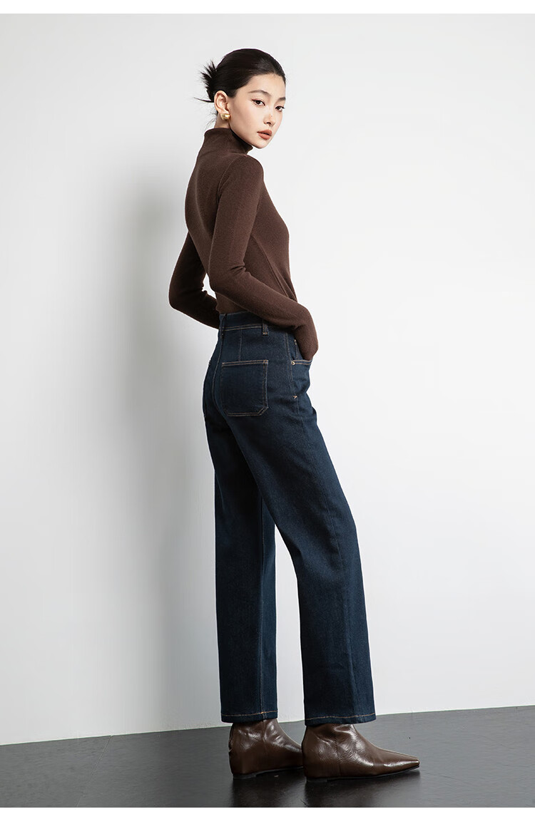 Dme Autumn And Winter New Style High-Waisted Slimming Straight-Leg Cropped Jeans for Women, Khaki Blue, Size 26 7