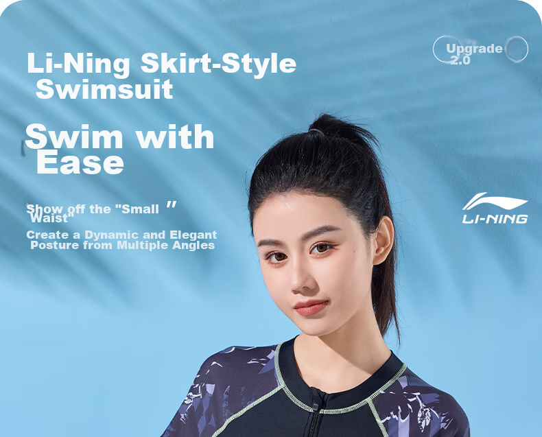 Li-Ning One-Piece Swimsuit for Women, Skirt-Style, Boyshort, Body-Shaping, Waist-Cinching, High-Elasticity, Breathable, Hot Spring Resort Swimwear, 502 Black Floral Pattern, Size M 1