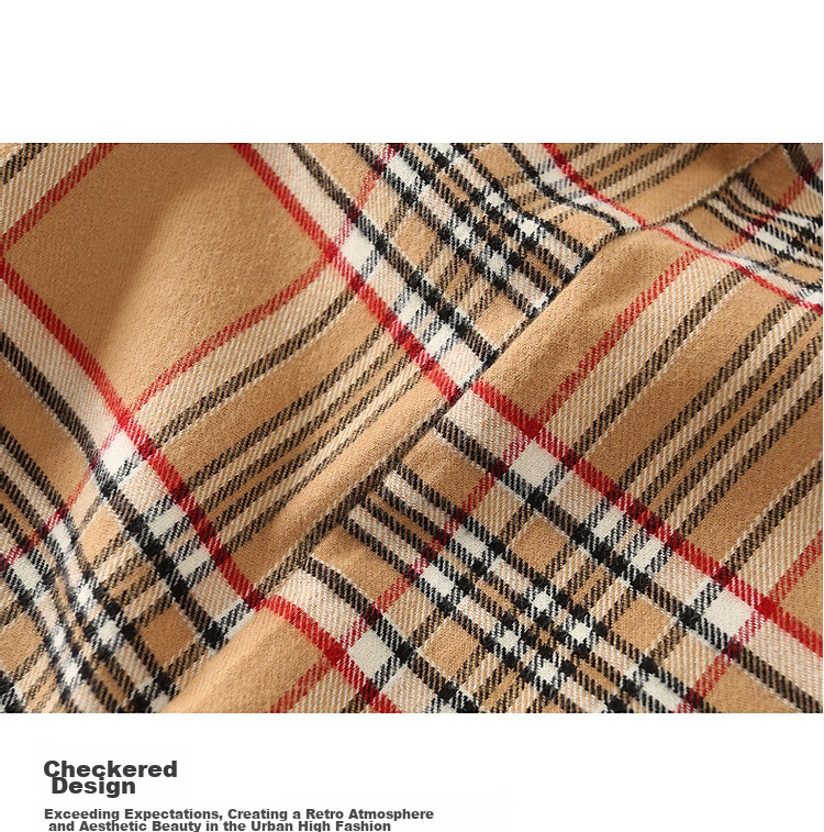 Dme [Retro Commuter Layered Plaid] Simple Loose Drop-Shoulder Shirt, Contrasting Color Warm Blouse, Women's Top 6