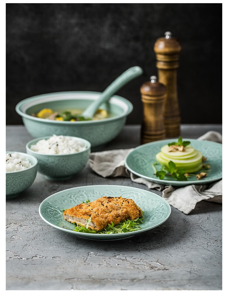 Sushitaoci | Set of Tableware with Annual Rings, Simple 21-Piece Ceramic Plates And Bowls Gift Box, Jiamei Series 10