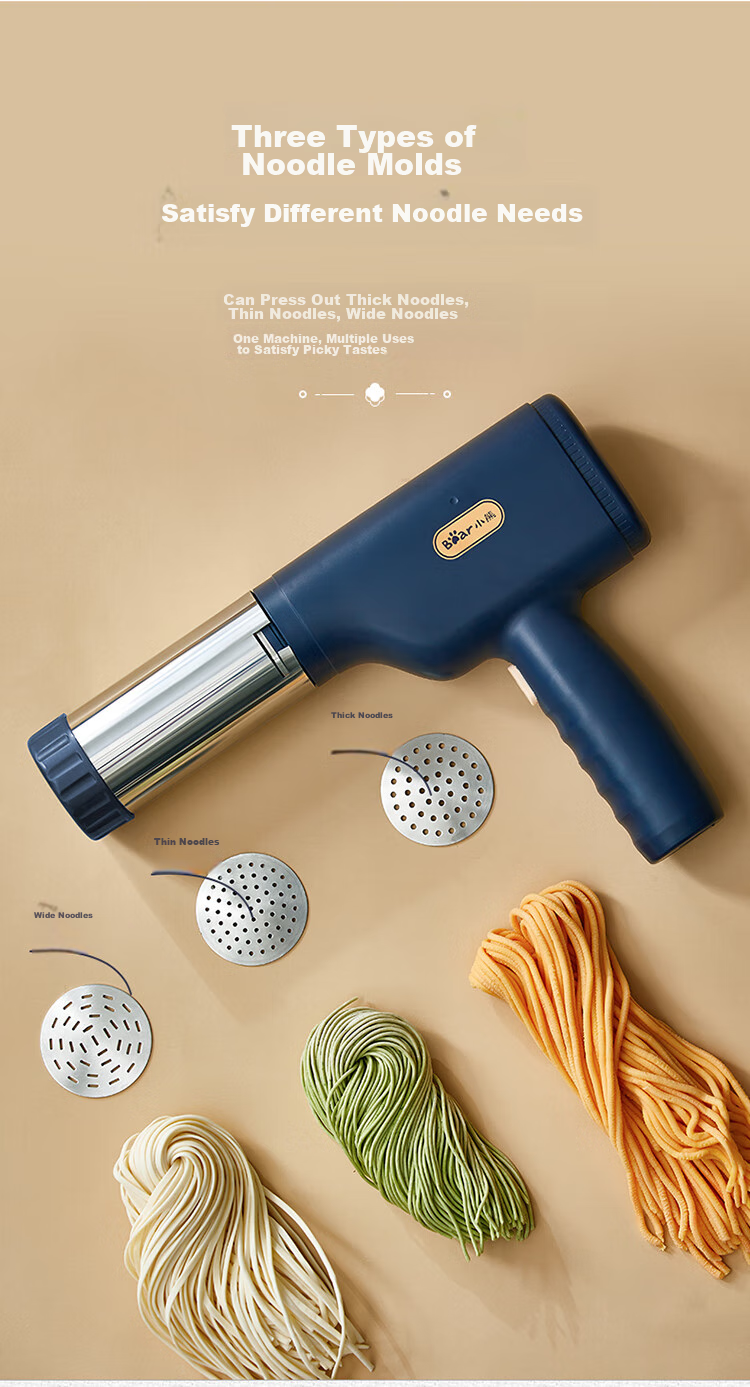 Bear Noodle Maker for Home Use, Handheld And Countertop Pasta Machine, Compact Electric Automatic Stainless Steel Noodle Press YMJ-K40G1 with 8 Noodle Mold Types 10