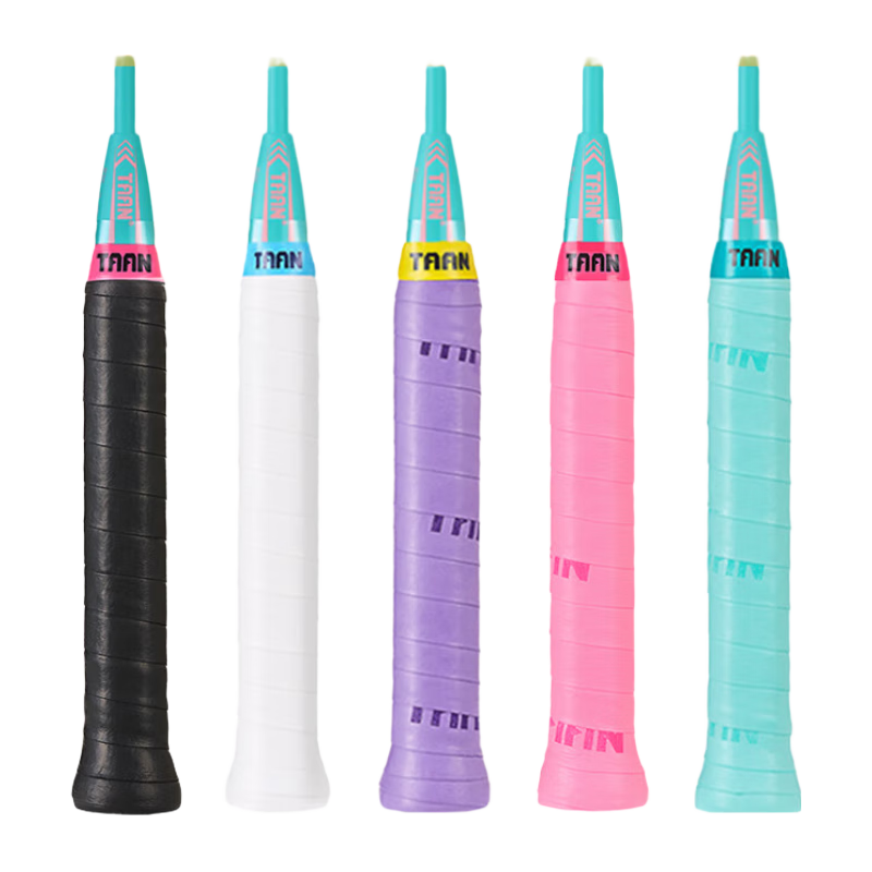 Taan Badminton Racket Grip Tape, Sweat-Absorbing, Slightly Sticky, 5-Pack TW880 (Black/pink/ Purple/Ti Blue/white)