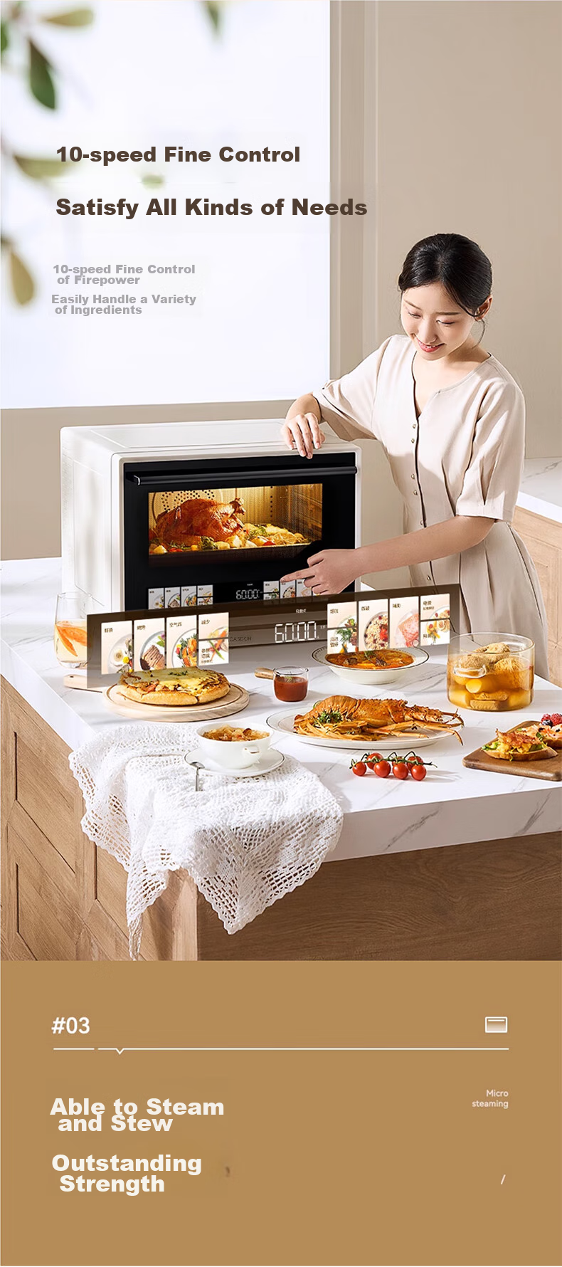 CASDON Microwave Oven Combo Steamer, Baked, Microwave, Steamed And Fried All-In Machine, 32L Large Capacity Ceramic Inner Pot with Membrane, High Definition Color Screen Touch Control B8 11