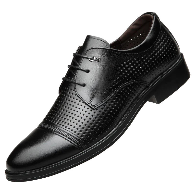 EGCHI Men's Leather Shoes, Business Formal Dress British Style Commuter Shoes, 1618 Black (Hollow), Size 38
