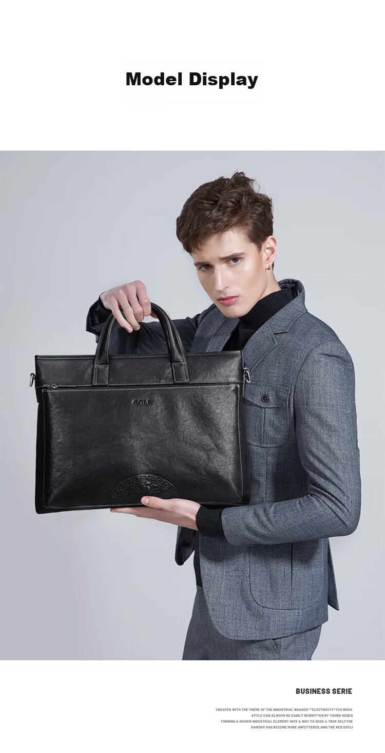 GOLF Business Briefcase, Men's Top-Grain Leather Handbag, Men's 15-Inch Laptop Bag, Briefcase, Father's Day Gift 12