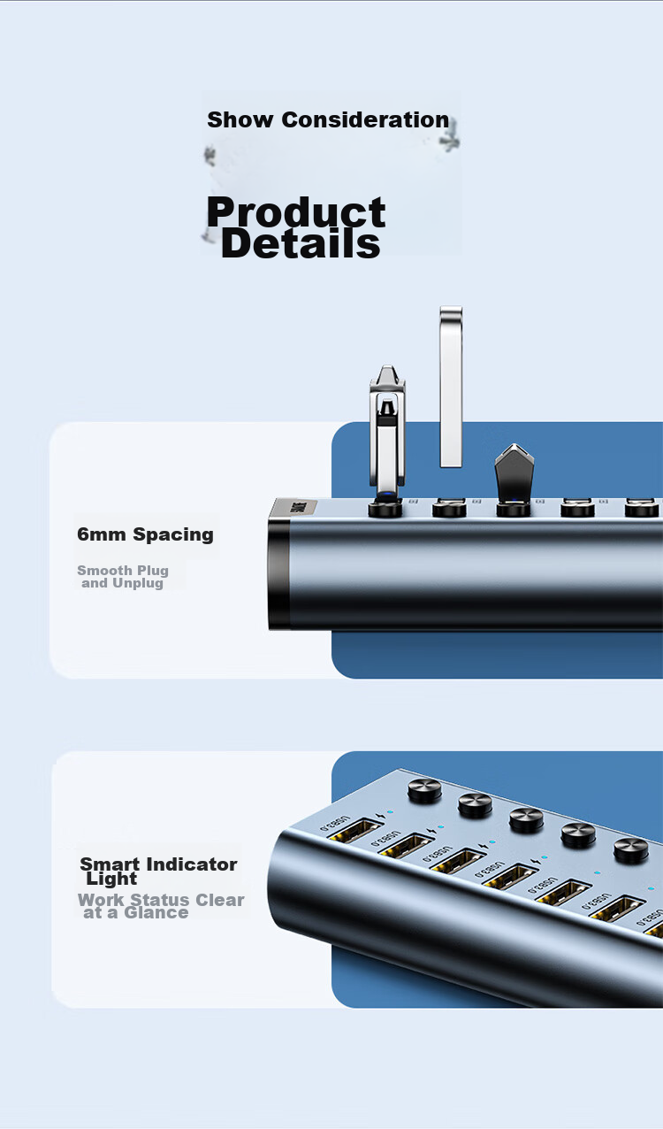 SAMZHE USB3.0 Hub, One-To High-Speed Expansion Dock, Laptop Hard Drive Keyboard Mouse Hub, 7-Port HUB Extension Cable, 1 Meter HB307 11