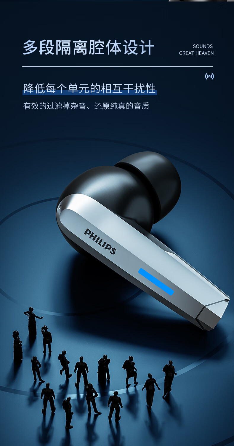 飞利浦(philips)真无线蓝牙耳机 入耳式音乐运动跑步耳机 低延迟游戏