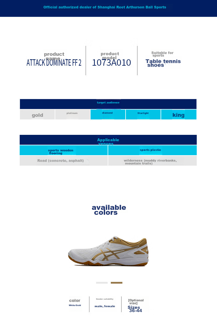 Asics Table Tennis Shoes, Indoor Sports Shoes, ATTACK DOMINATE FF2 1073A010-102, Size 42 2