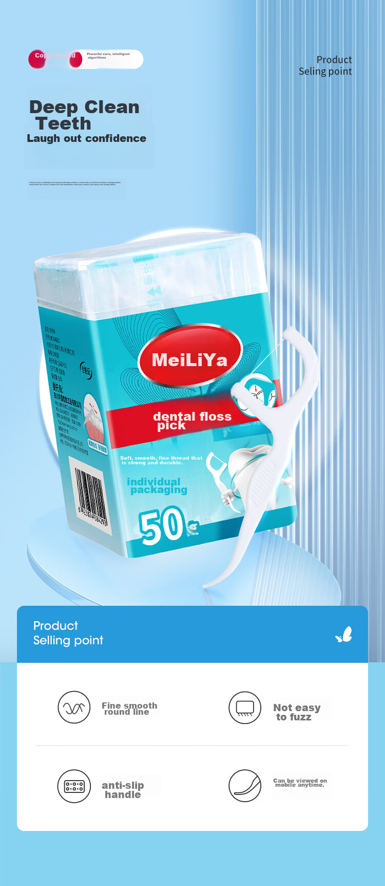 MARYYA Dental Floss, 50 Individually Wrapped Pieces, Portable Toothpicks, Ultra-Thin Dental Picks, Disposable Adult Interdental Cleaners, Smooth Round Thread 1