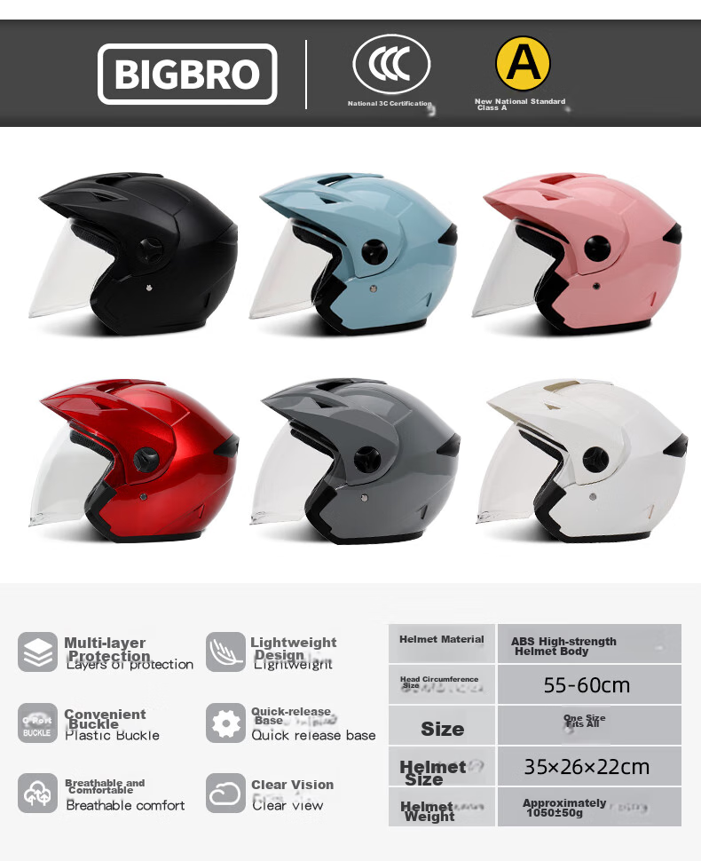 BIGBRO KY188 Pink New National Standard 3C Motorcycle Electric Scooter Helmet for Men And Women, All-Season Universal Warm Sun Protection Electric Bike Safety Visor Helmet 2