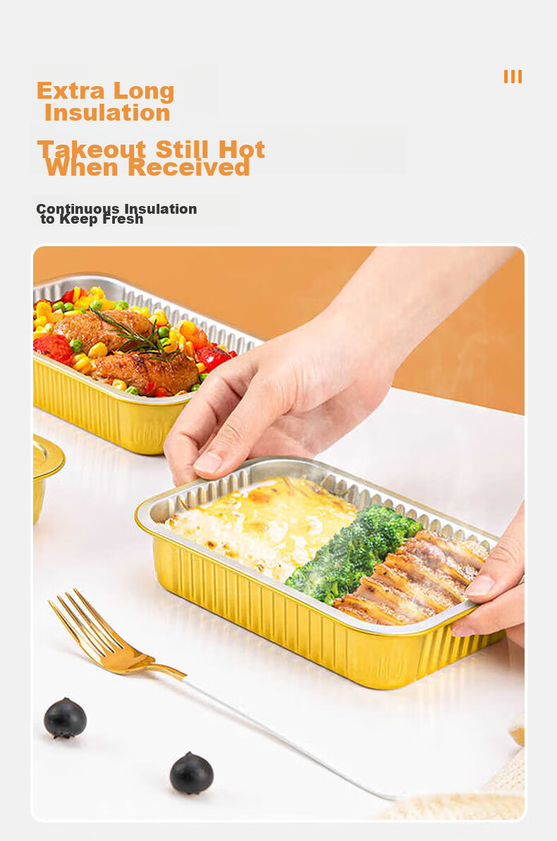 Tangzongkuai Disposable Aluminum Foil Takeout Boxes, 930ml*10 Pieces, with Lids, Square Thickened Food Containers for Takeout And Camping 8