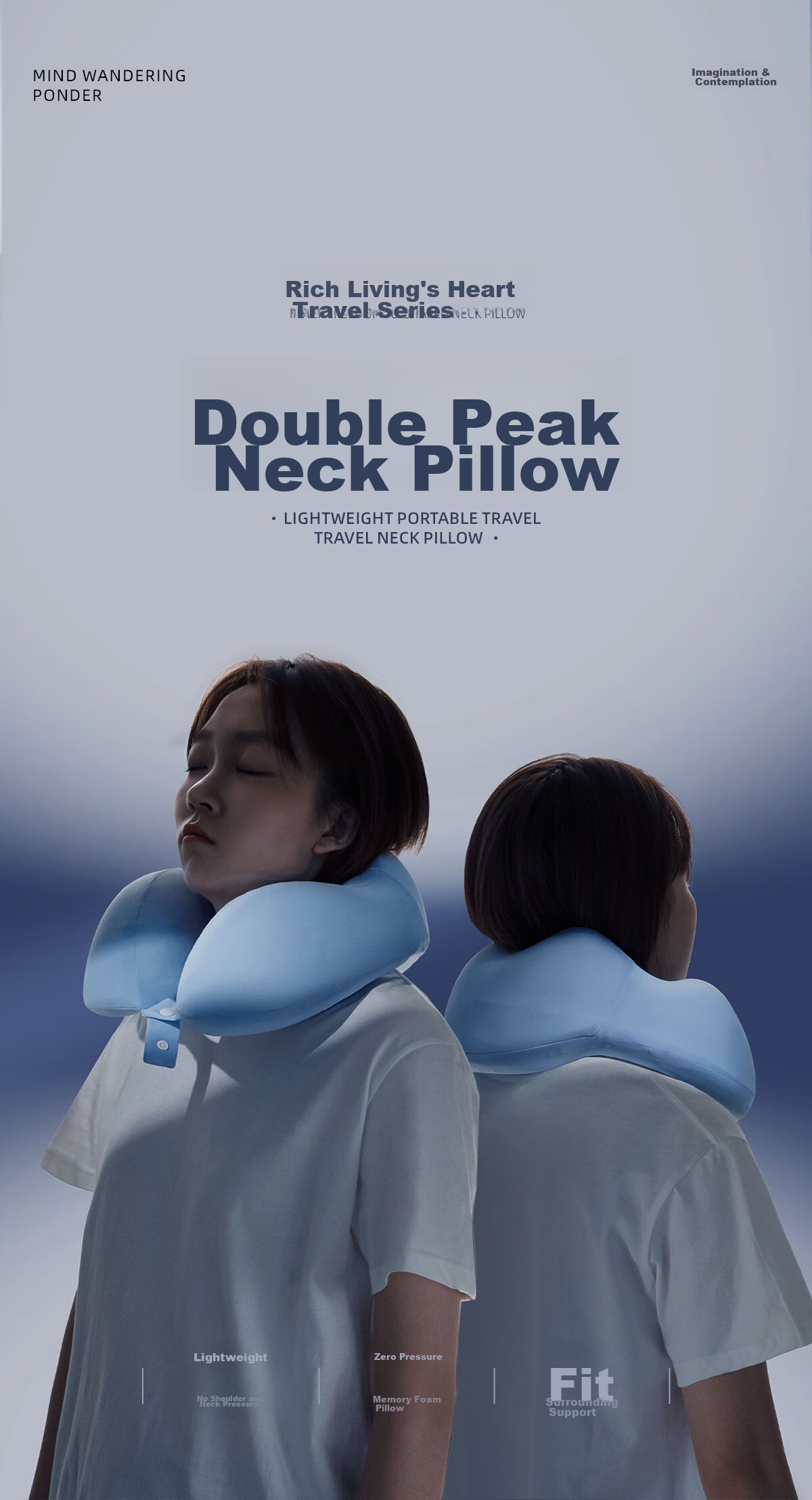 FOOJO Memory Foam U-Shaped Pillow, Portable Neck Support for Travel, Office, Nap, Car And Airplane Use, Sky Blue 1